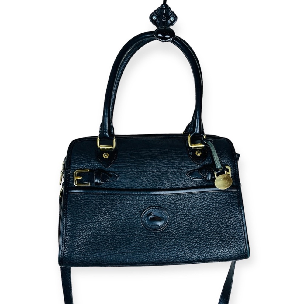 DOONEY & BOURKE Vintage Black AWL Leather Crossbody Satchel Handbag Buckle